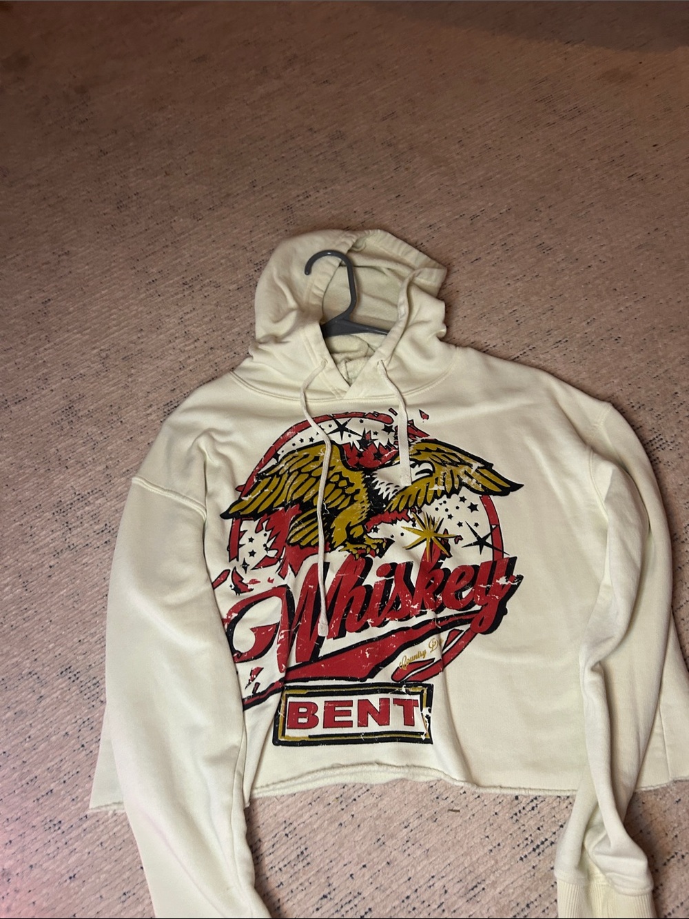 Cream Graphic Hoodie with Eagle and 'Whiskey Bent' Design